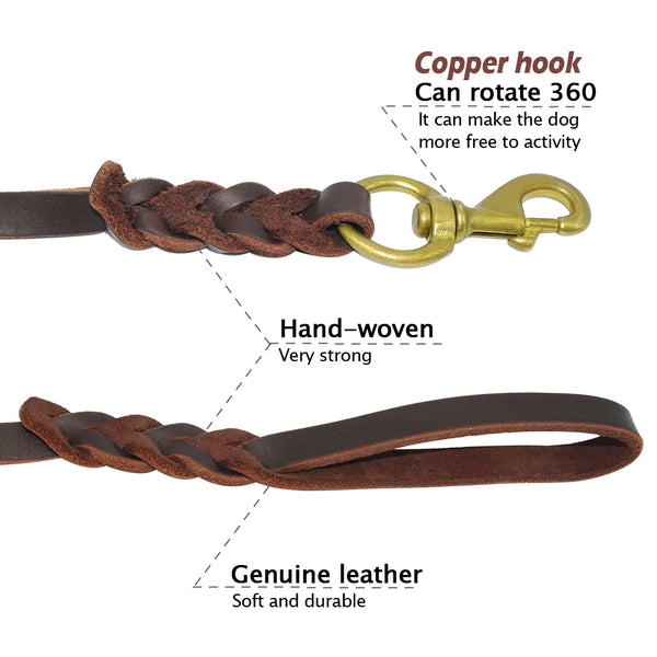 Braided Real Leather Dog Leash